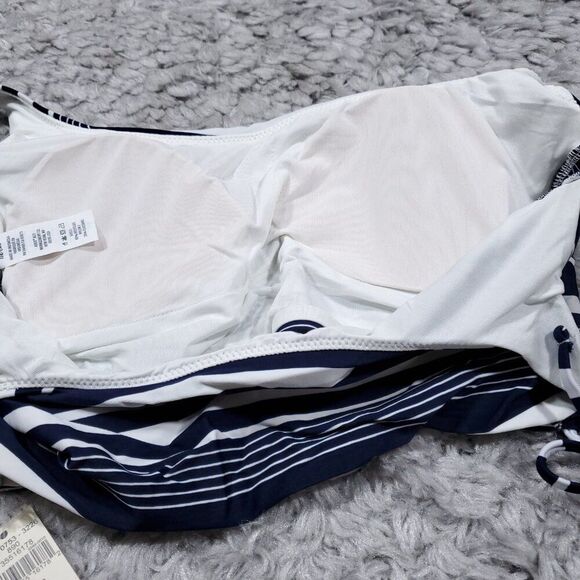 Aerie Striped Lace Up Longline Scoop Bikini Top Size Small Navy Blue White - Picture 6 of 6